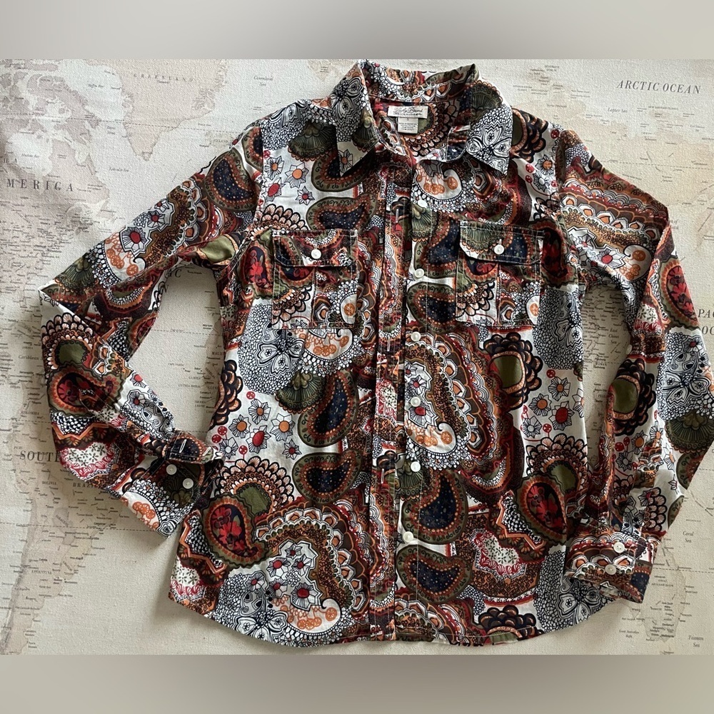 LUCKY BRAND Mod Paisley ButtonDown Shirt Roll-tab Sleeve Size Small - Picture 2 of 12